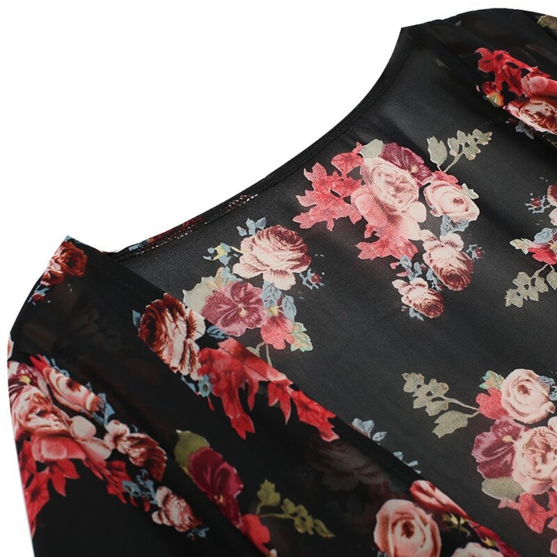 Kvinder sommer vintage kimono lang cardigan chiffon løs blomsterprintet bluse