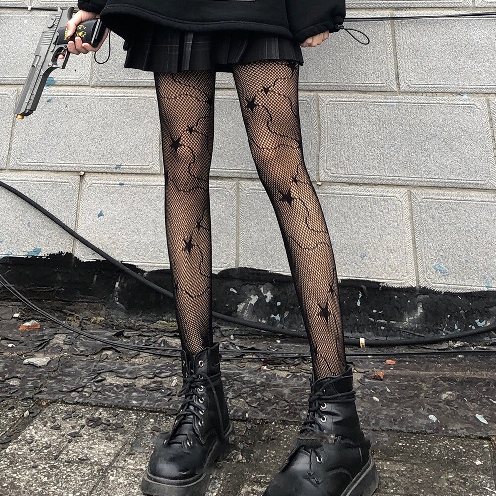 Collant gothique japonais en dentelle, bas en résille, noir, rétro, Rose, fleur, vigne, pantalon, amour, bas G, pour femmes: As Image17