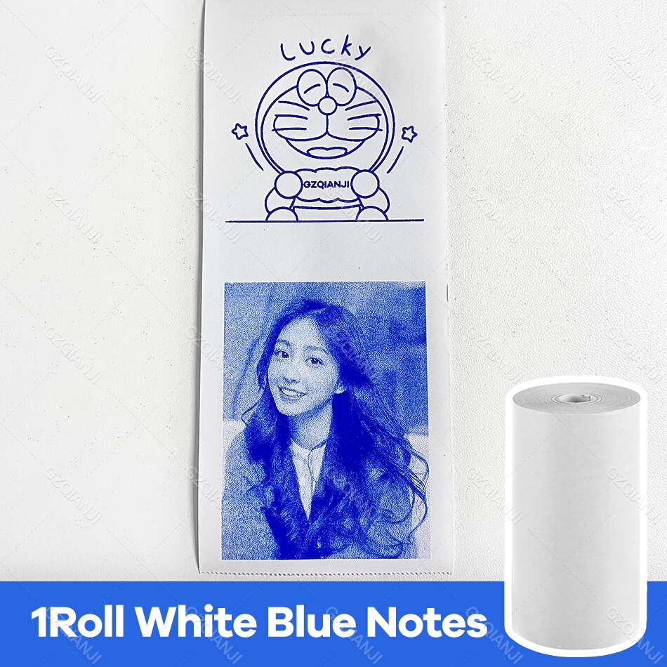 Rollo de papel autoadhesivo para impresora térmica Peripage A6, A8, A9, Paperang P1, P2, 58mm: 1 White Blue Notes