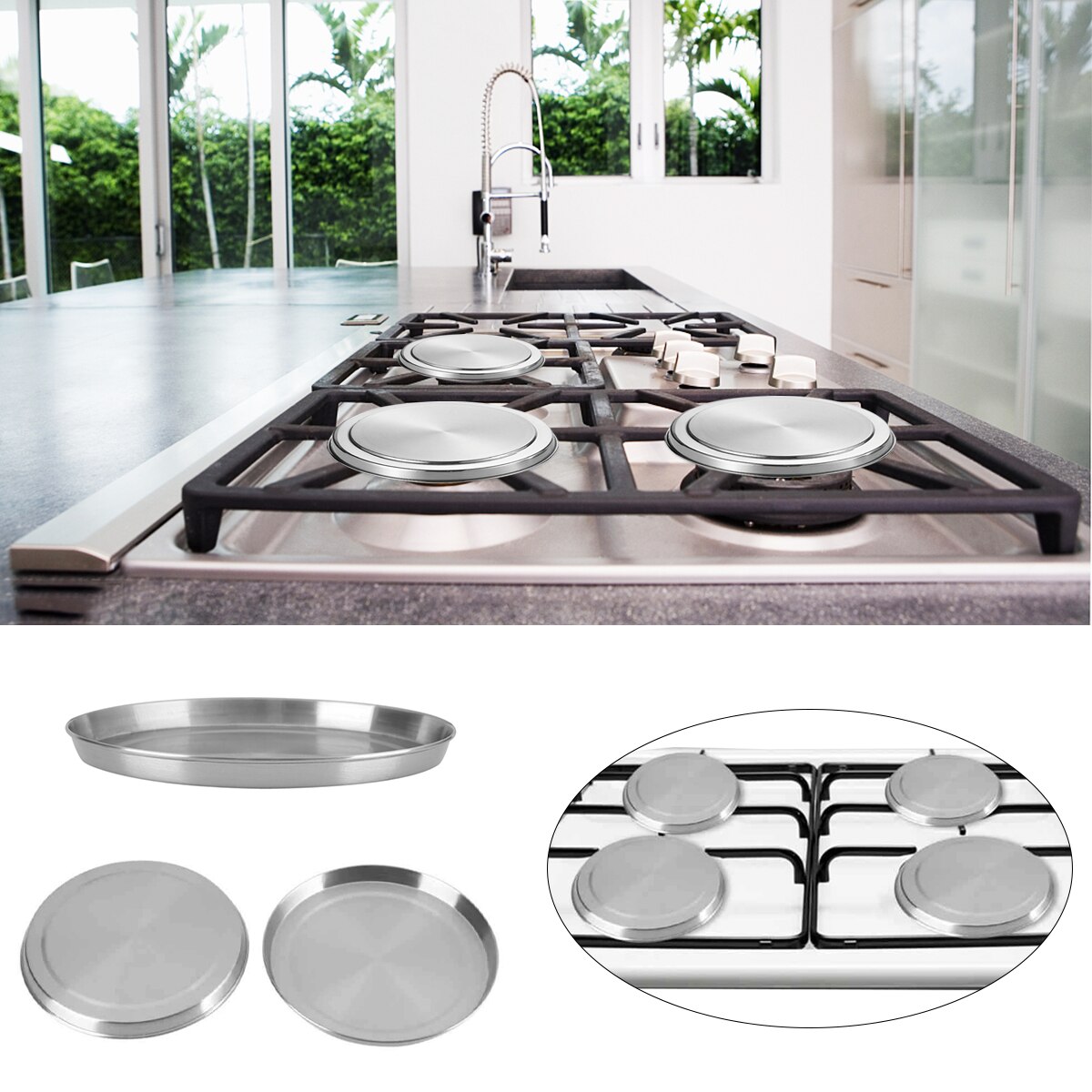 4Pcs/Set Stove Top Cover Stainless Steel Kitchen Stove Top Burner Cover Cooker Protection Stove Top Covers