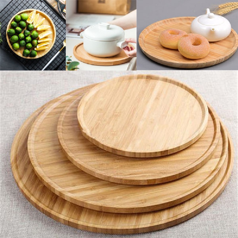 Bamboe Ronde Opbergbak Gebak Servies Eco Vriendelijk Houten Palletbord Keukengereedschap Theeblad Huisdecoratie 2024