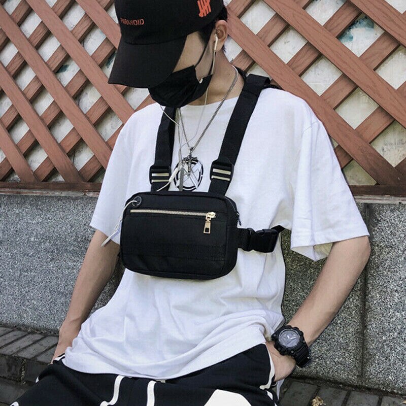 Unissex moda feminina tático arnês peito rig saco hiphop streetwear náilon frente fanny pacote ajustável