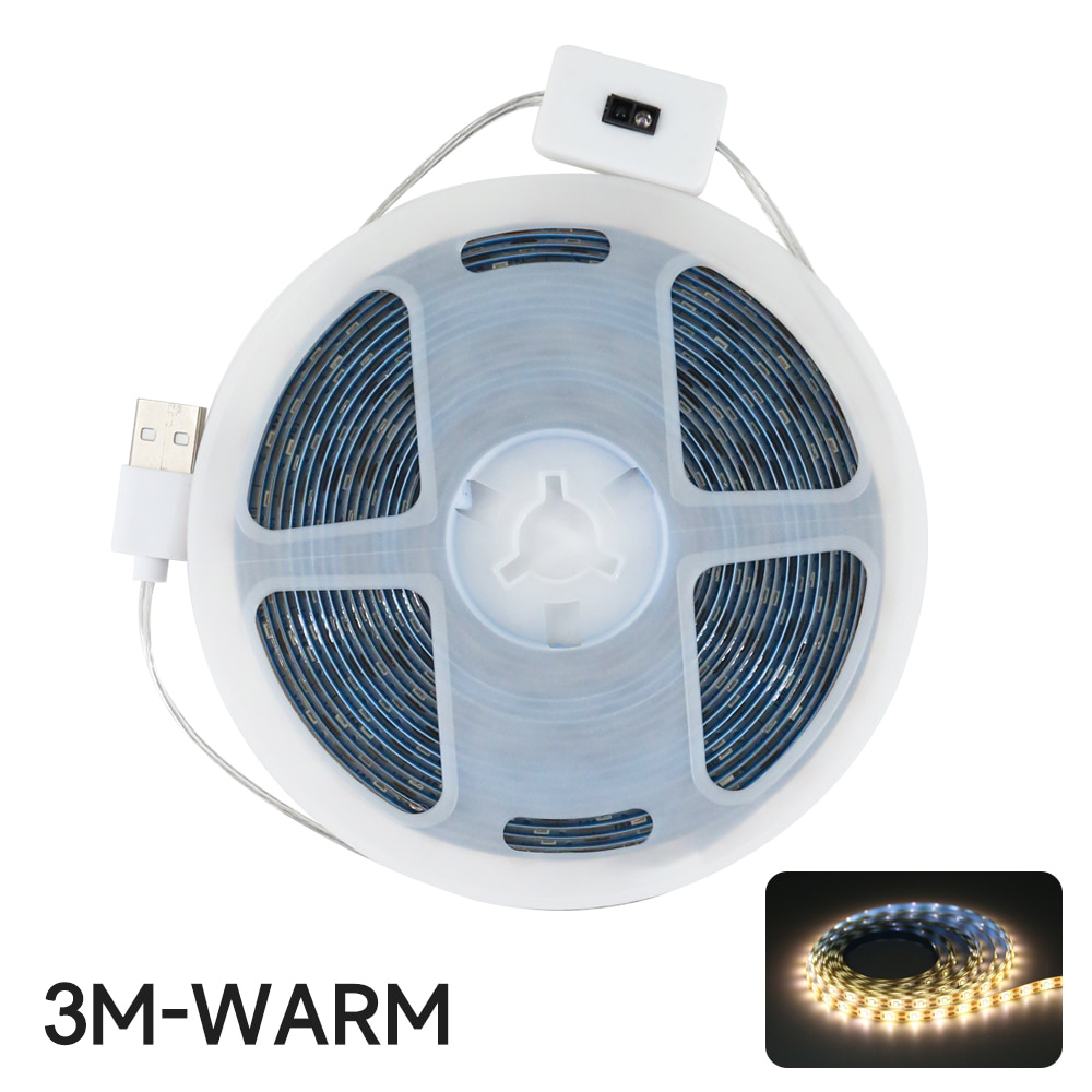 Tira de luces LED con Sensor de encendido y apagado, luz de fondo con USB, CC de 5V, barrido manual, TV, cocina, debajo del gabinete