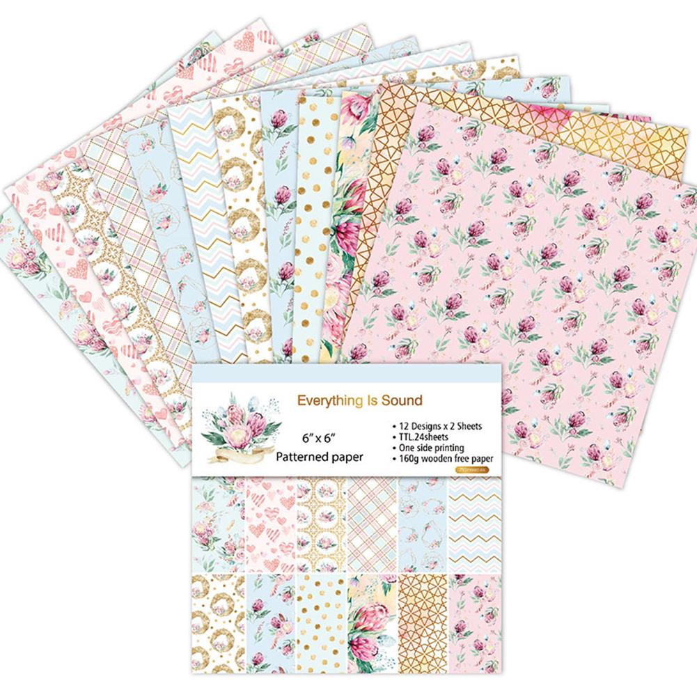 24pcs/set DIY Album Background Paper Scrapbook Background Paper Card Making Background Paper 6'' Single-Sided Pattern Paper: 08