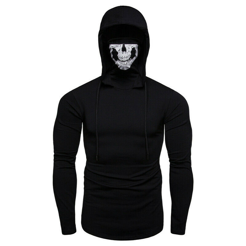 Herre gym tynd hættetrøje langærmede hættetrøjer med maske sweatshirt afslappet t-shirt sweatshirt