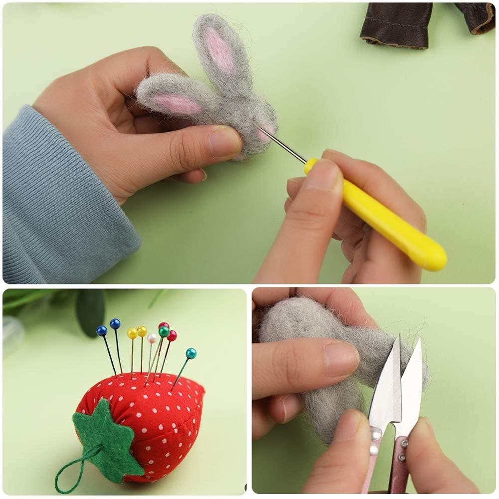 LMDZ – Kit de feutrage à l'aiguille avec 3 tailles, épingles à coudre, tapis en mousse, ciseaux pour débutant, accessoires professionnels de couture
