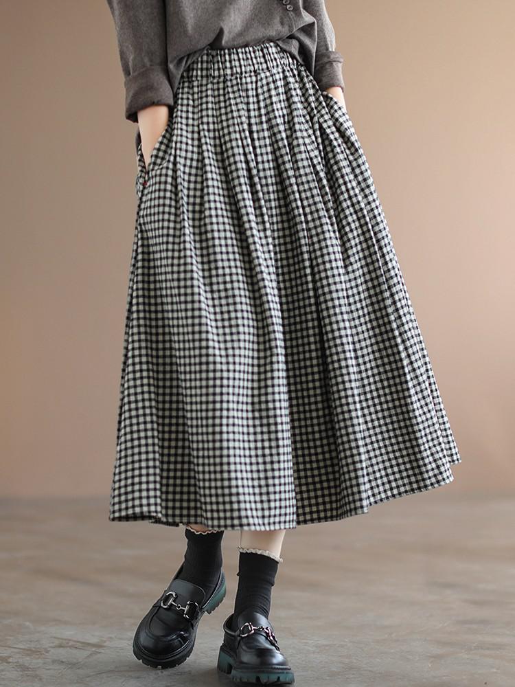 Lange groene geruite wollen rok, wollen maxi rok, vintage geïnspireerde swing rok, hoog getailleerde wollen rok dames, herfst winter rok 3841# - België