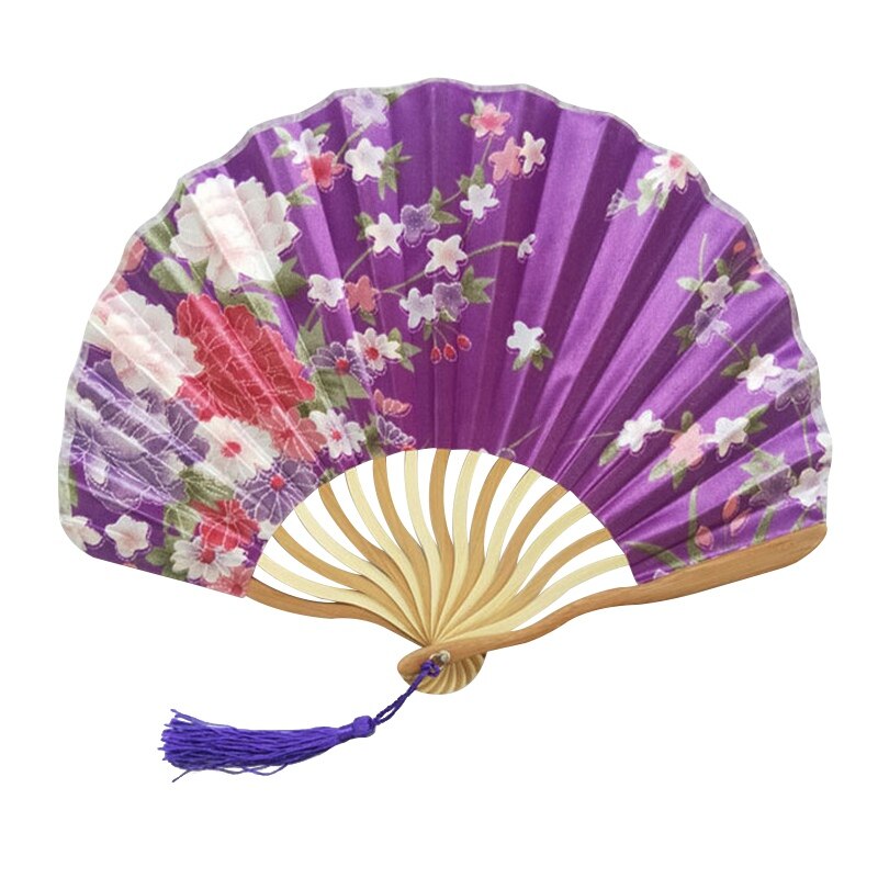 Bamboo Flower Printed Japanese Style Foldable Hand Held Fan Decor: Z