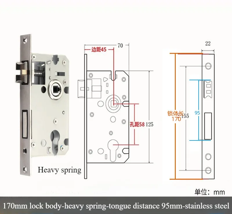 Silencioso Interior fechadura da porta de madeira, Reverse Lift Lock Body, Light Spring Room, 58 Rolamento Magnético, Tamanho 50, Heavy Spring: Geado