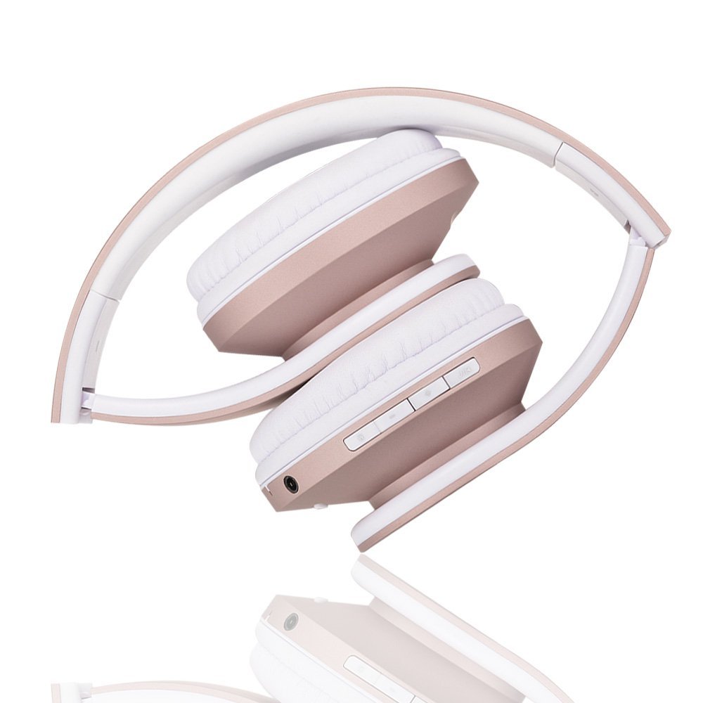 Wireless Bluetooth Headphone Rose Gold Stereo Bass Headset Big Headphones with Mic TF FM Noise Canceling Wireless Headphones