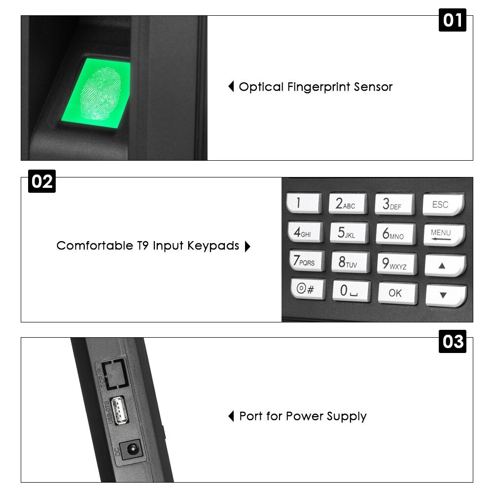 Biometric Fingerprint Password Attendance Machine Checking-in Recdor LCD Employee Time Clock