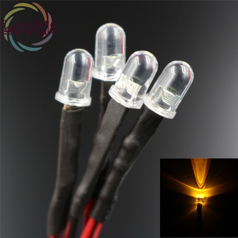 20X 5MM Round Top Pre-Wired LED 12v Resistor Yellow Bright Emitting Diode 12V DC 20CM Pre Wired Led Diodes Car Lamp DIY