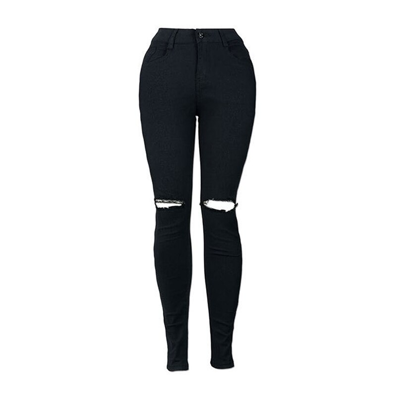 Witte gescheurde jeans voor dames, coole denim, hoge taille, elastische broek, capribroek, skinny, zwarte casual pencil jeans  ho833795: Zwart / Xxl