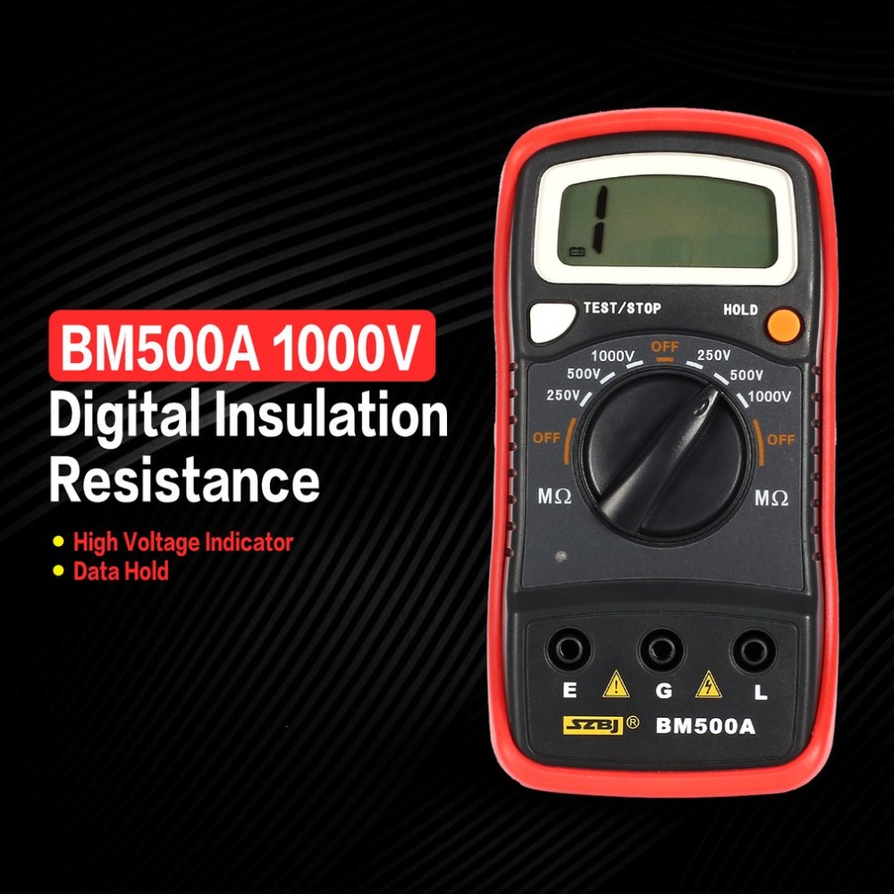 BM500A Digital Megger 1000V Auto Range Insulation Resistance ohm Meter Tester Megohmmeter Multimeter Voltmeter LED indication