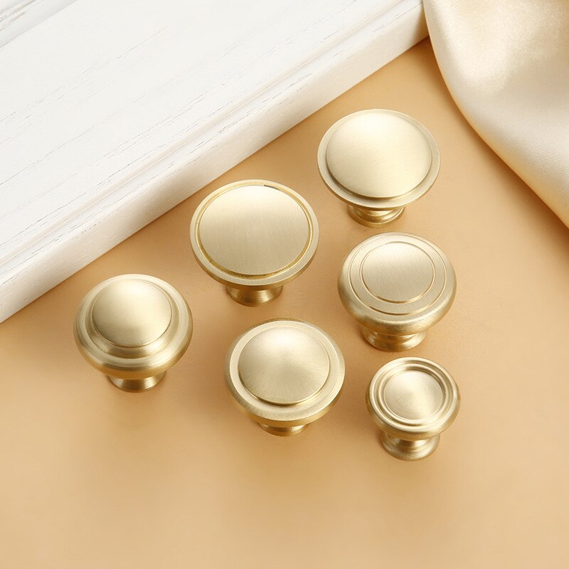 Round Brass Dresser Knobs Drawer Pulls Handles Cabinet Door Knob Handle Simple Gold Kitchen Cupboard Hardware Furniture Handles