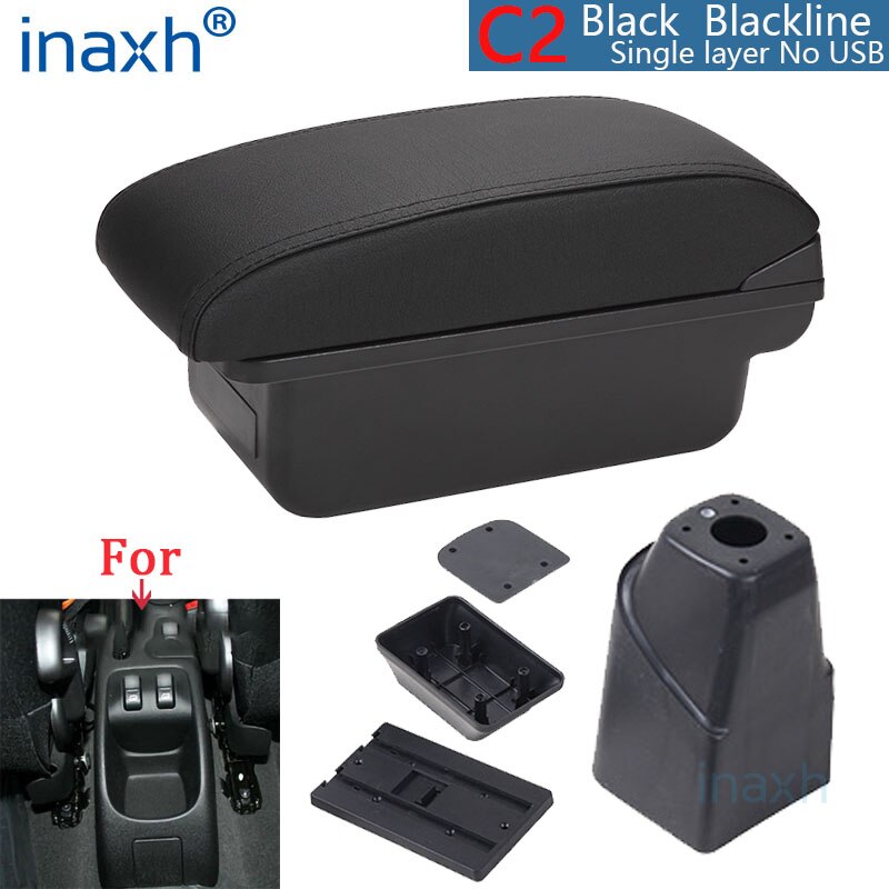 Para PEUGEOT 206 reposabrazos Interior piezas compartimento de reposabrazos para coche modificación Caja de almacenaje de piezas de accesorios de coche Interior con USB LED: C2 Black line NO USB