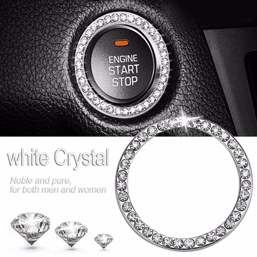 Accesorios decorativos para coche de 40mm/1,57 ", botón de inicio de automóvil, anillo decorativo de diamantes de imitación, embellecedor circular
