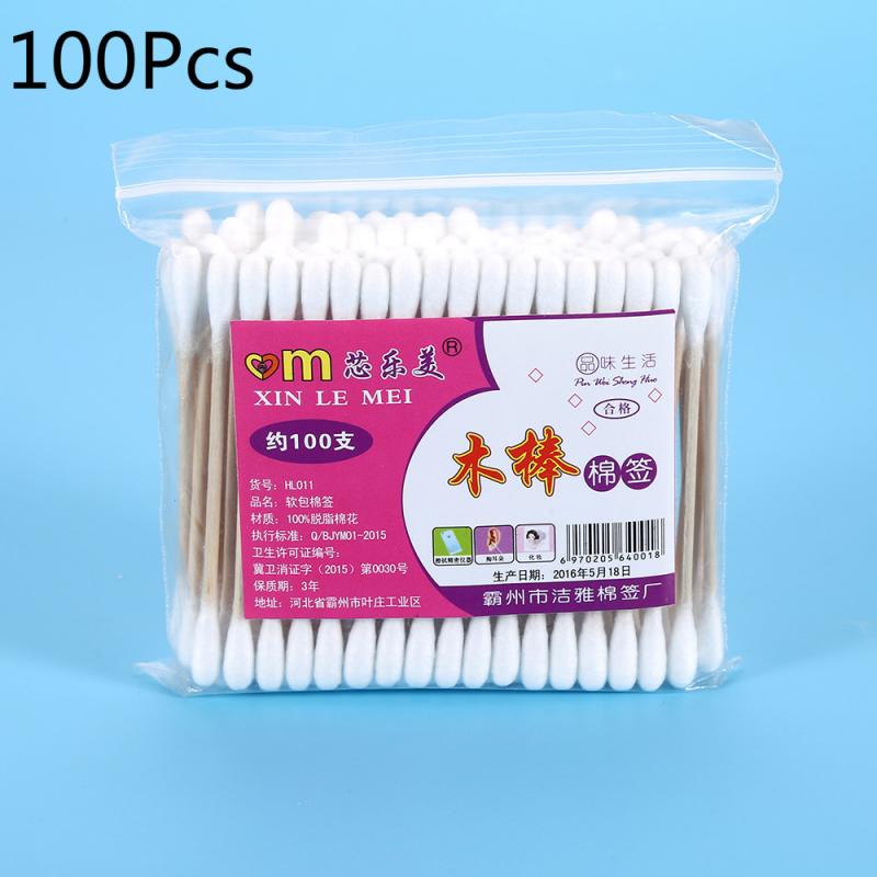 500/200/100Pcs Wegwerp Double Headed Wattenstaafjes Make Wattenstaafjes Neus Oor Schoonmaken Wood Sticks Katoen swabs Cotonete: 10