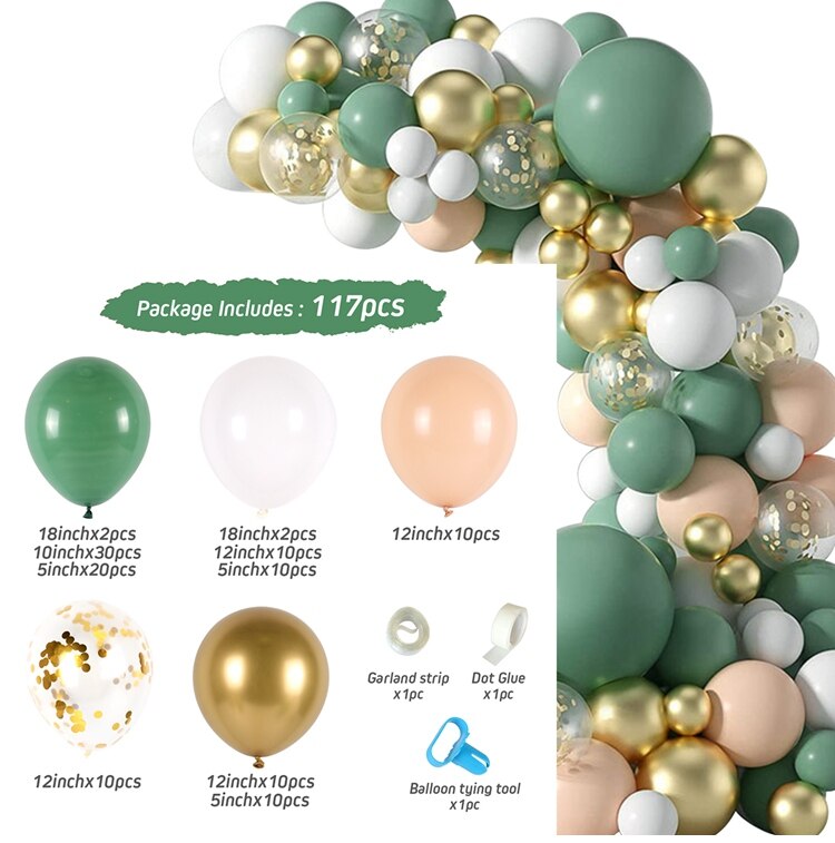 QIFU Grün Weiß Gold Ballon Girlande Bogen Bausatz Safari Dschungel Geburtstag Party Dekor freundlicher Hochzeit Geburtstag Ballon Baby Dusche Dekor: Ballon 18