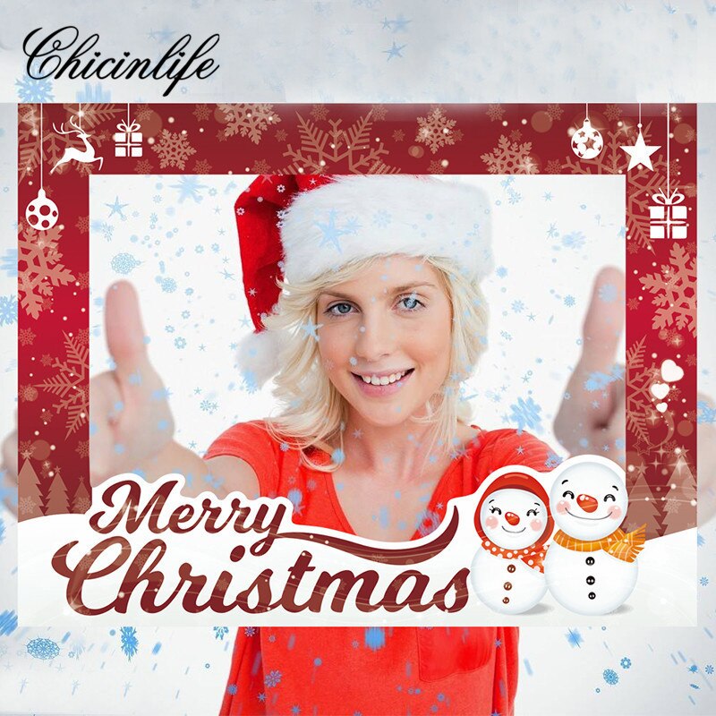 Chicinlife 1Pcs Merry Christmas Paper Photos Booth Props Frame Year Party Christmas Birthday Decoration Supplies