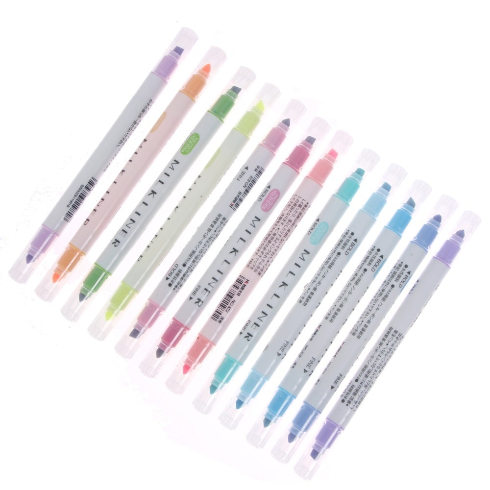 12 teile/satz Milkliner Doppel geleitet Fluoreszierende Stifte Liner Milch Marker Stift Textmarker Nette Kunst Zeichnung Magie Stift Schreibwaren