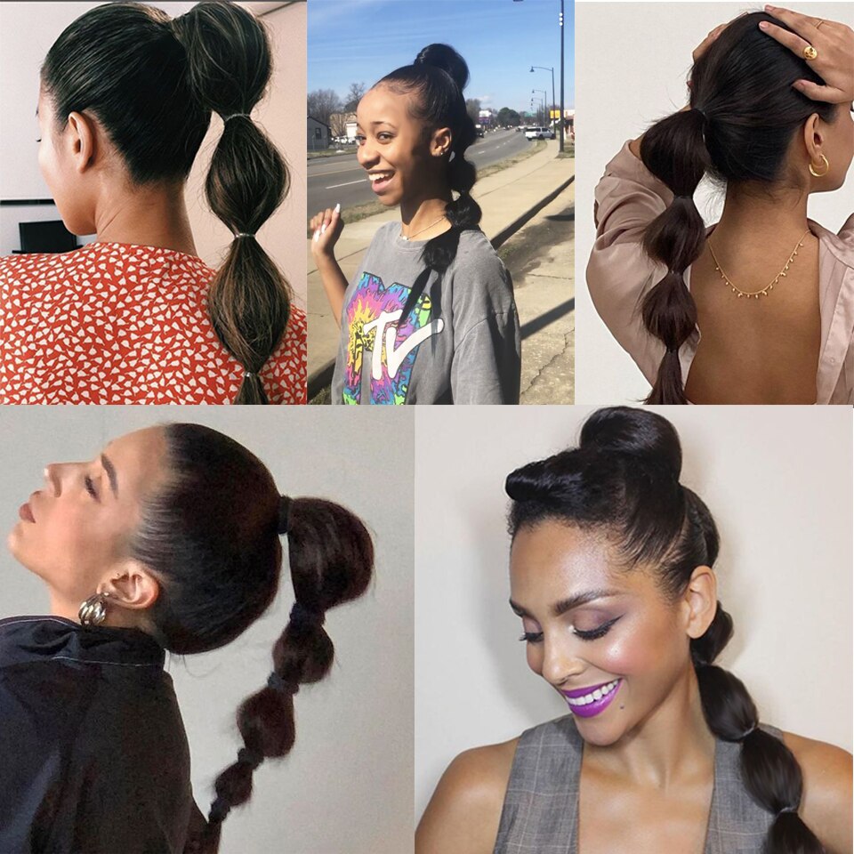 Buqi kvindeligt glat syntetisk hår boble hestehale afro puff ribbon pony hale hair extensions