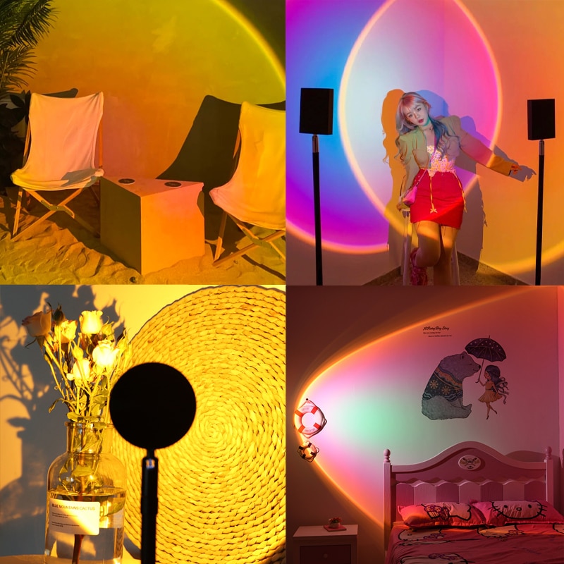 Sunset Projector Lamp Rainbow Atmosphere Led USB Operate Atmosphere Led Night Lights Projection Floor Lamp neon signs for room