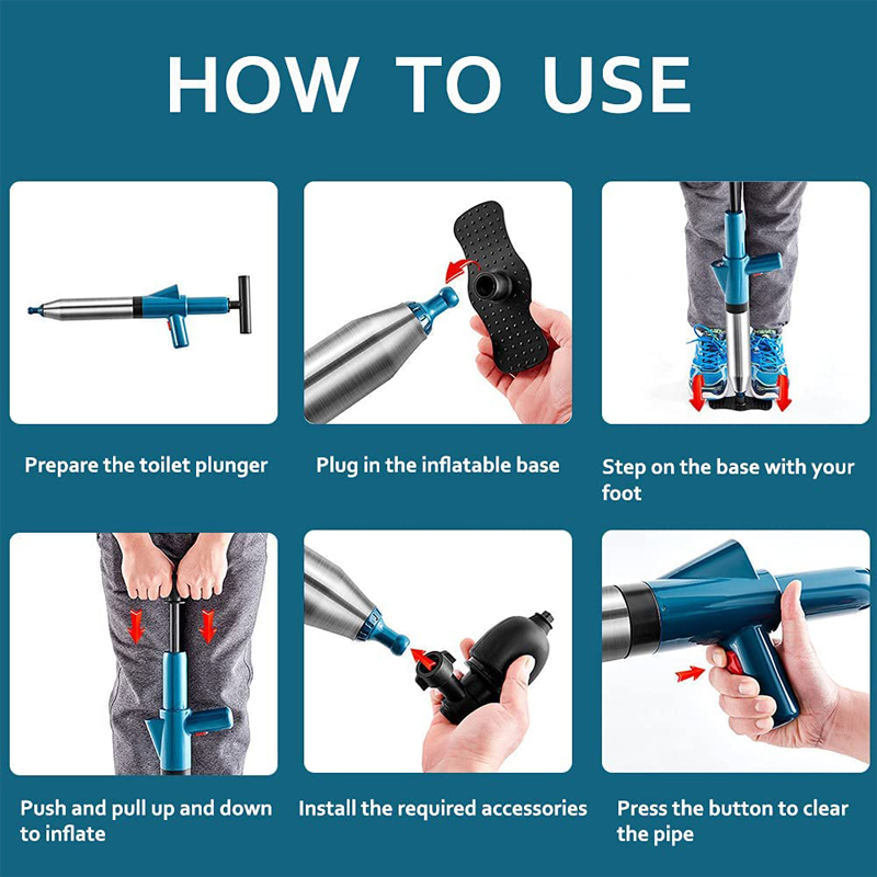 Clogged Toilet Pipe Plunger Clogged Toilet Plunger Air Blaster Pipe Unblocker Sink Plunger Sewer Cleaning Pneumatic Plunger