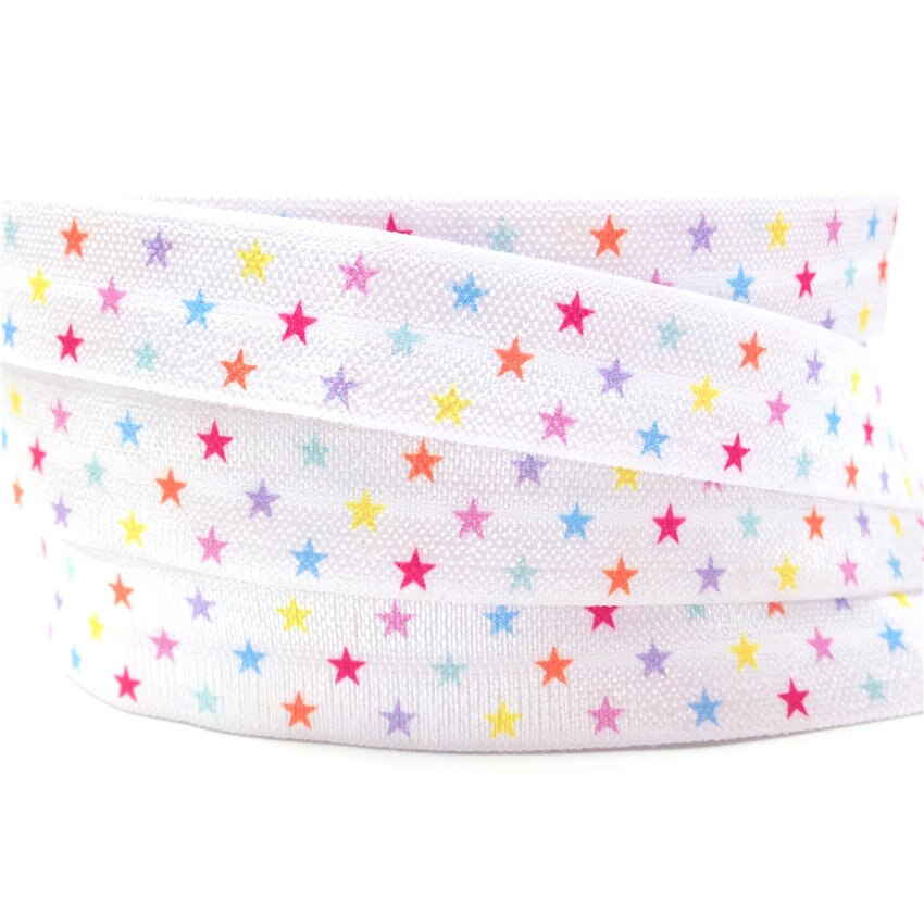 5 Yards 16mm Kleurrijke star gedrukt Vouw over elastische Kleine Dots FOE Handgemaakte Accessoires DIY Haar tie Party Decor lint: p392