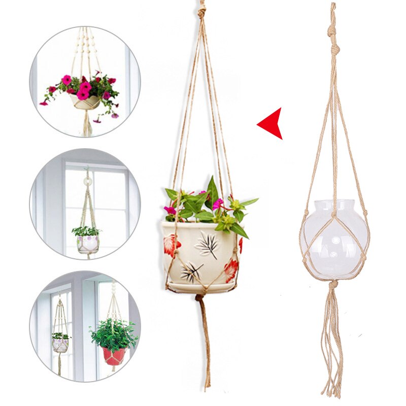 Hennep Touw Bloempotten Gevlochten Hanger Pot Bureau Plant Glas Terrarium Opknoping Touw Mand Diy Planter Tuin Decoratie