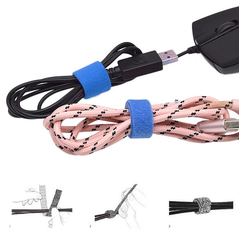 1pc Nylon Network Doublesided Back To Back Cable Organizer Tape For Desktop Computer Free Length Power Wire Home Office Storage