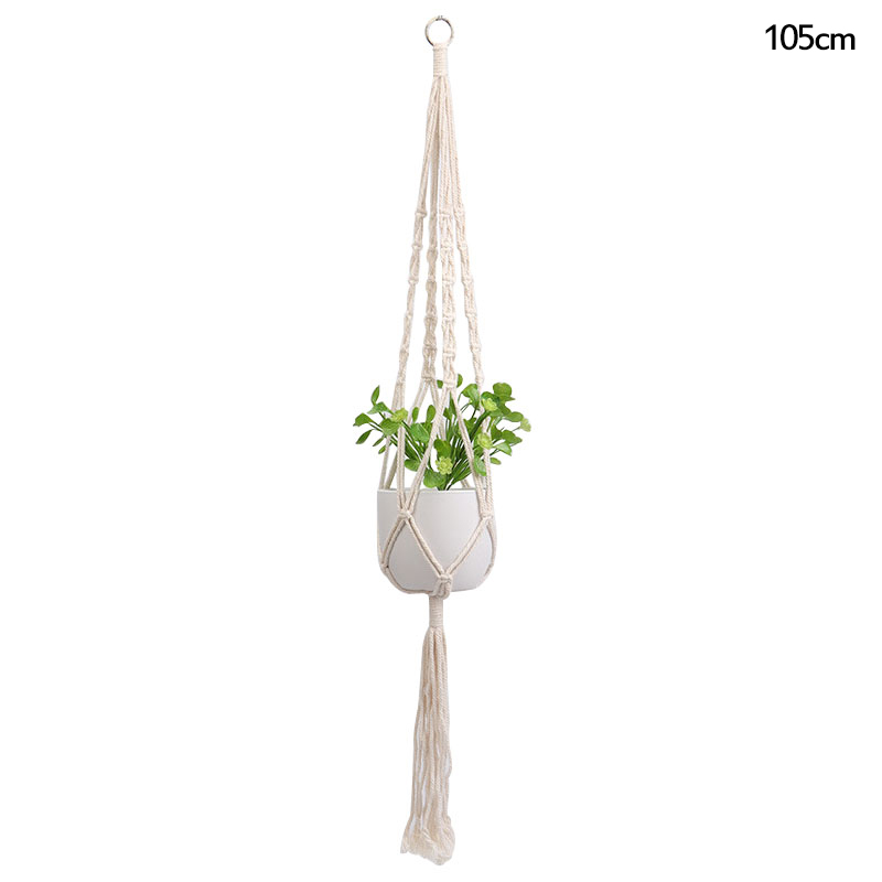 Panier suspendu en corde de coton et de chanvre pour plantes, Pot de fleur en macramé fait à la main, cintre pour plantes, fournitures de décoration intérieure et extérieure pour jardin de maison: Clair