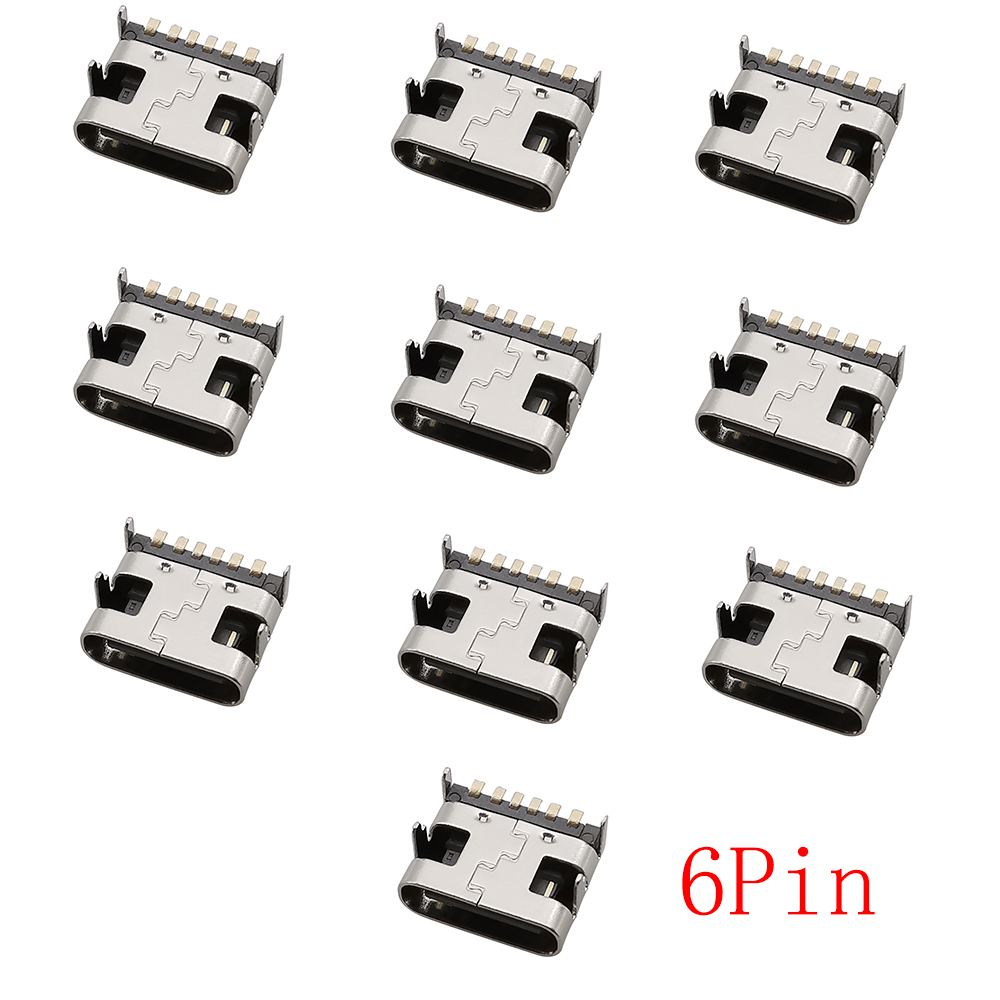 Connecteur USB Type C femelle, 2/6/16/24 broches, prise SMD SMT type-c, Port de chargement pour le soudage de PCB, adaptateur de réparation, bricolage, 10 pièces: Or