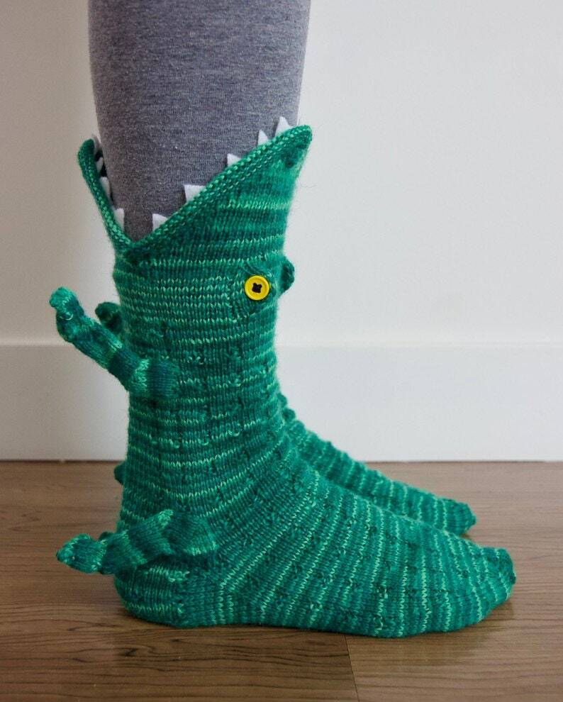 Christmas Shark Fish Chameleon Crocodile Knit Socks Cute Unisex Novelty Winter Warm Floor Sock For Men Women