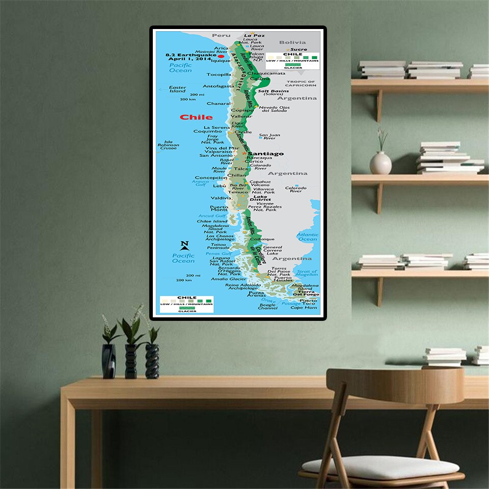 60*120 cm The Chile Orographic Map Political Map Wall Art Poster Canvas Painting Living Room Home Decoration School Supplies
