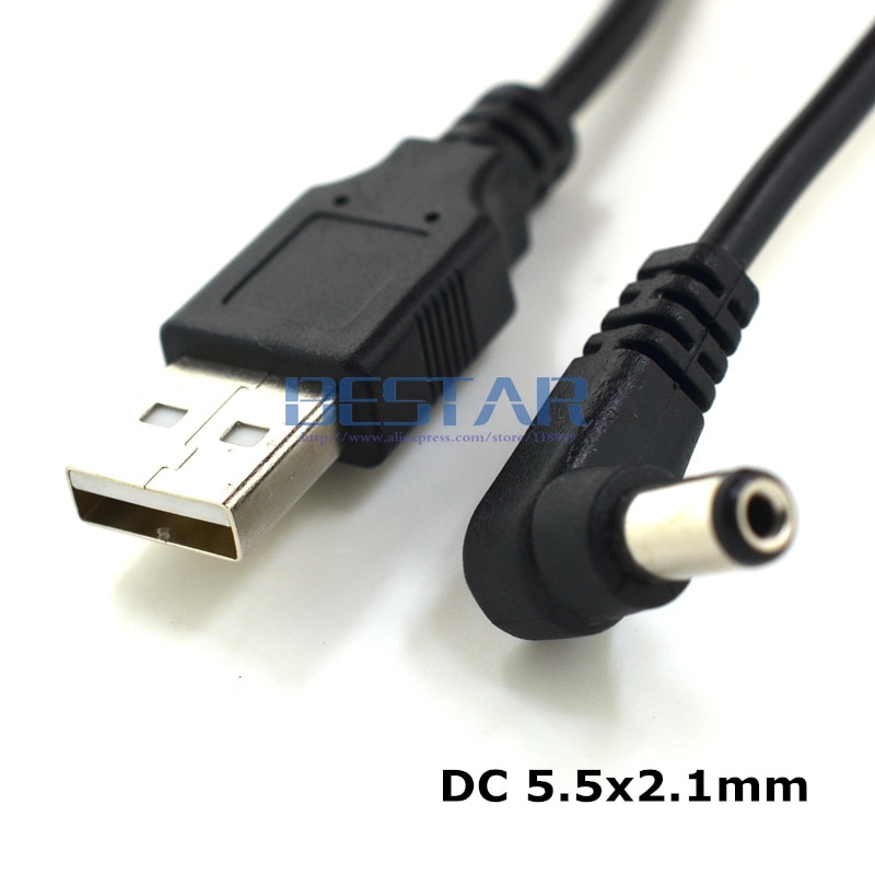 USB 2.0 naar DC 5.5mm/2.1mm 5.5*2.1mm 5.5x2.1 tubular 5 Volt DC Barrel Jack Power oplaadkabel 1 m Elleboog Haakse