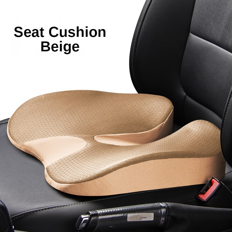 Premium Car Memory Foam Seat Cushion for Back Pain Coccyx Orthopedic Comfort Office Chair Seat Cushion Car Pillows Seat Set: Beige Cushion
