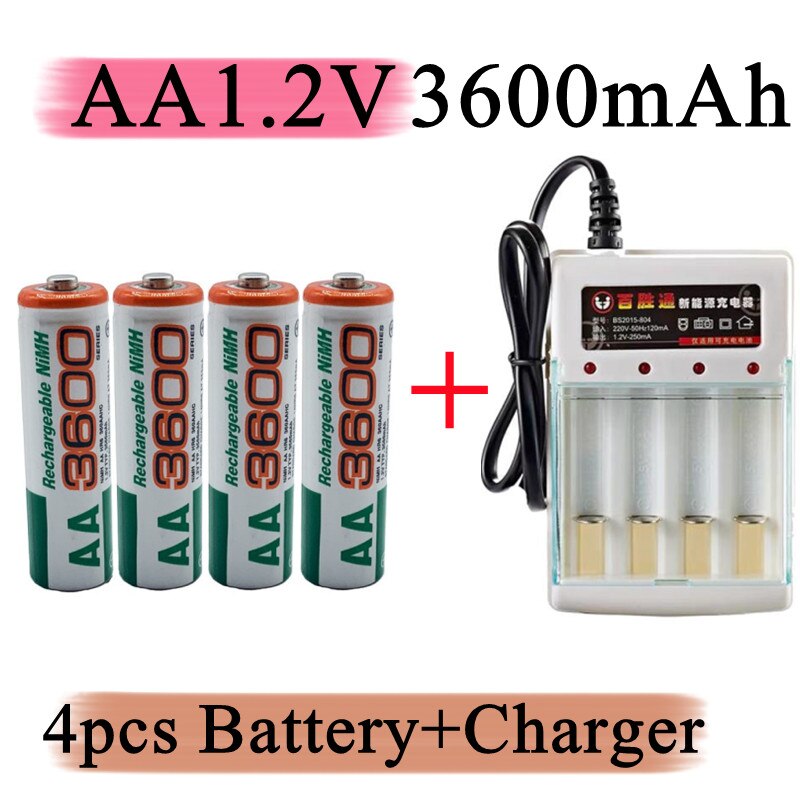 Batería AA de 1,2 V para juguetes, pilas precargadas NI MH de 3600mAh, batería recargable de Ni-MH AA3600, micrófono de cámara, 14-20 Uds.: Rojo