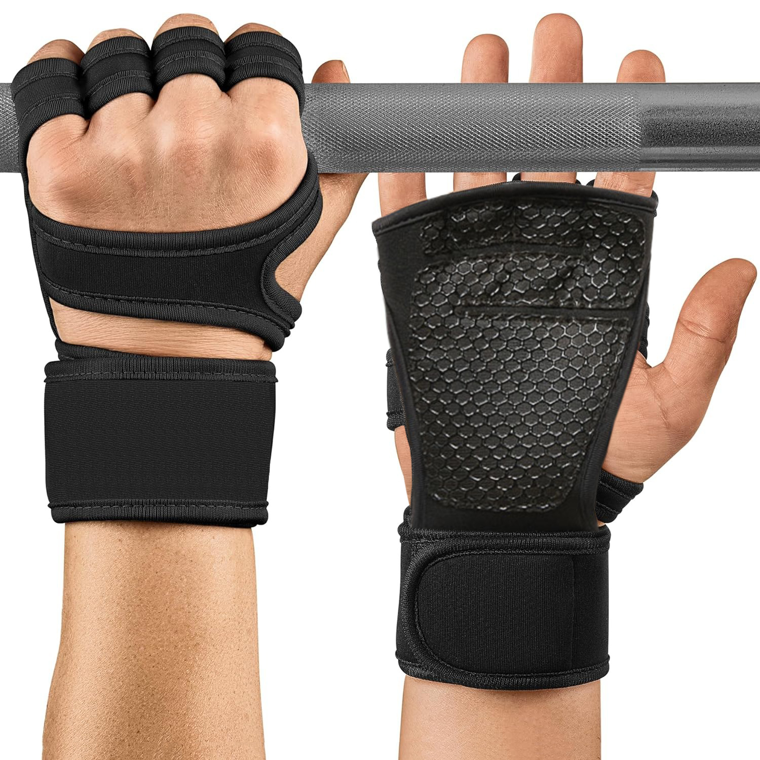 1 Pair Weight Lifting Gloves,Built-in Wrist Wraps Full Palm Protection,Grip Great for Pull Ups Cross Training Fitness Men&Women: black / XL
