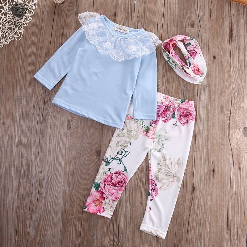 Pasgeboren Peuter Kind Baby Bloemen 3PCS Meisje Tops + Broek + Hoofdband Outfit Kleding Set