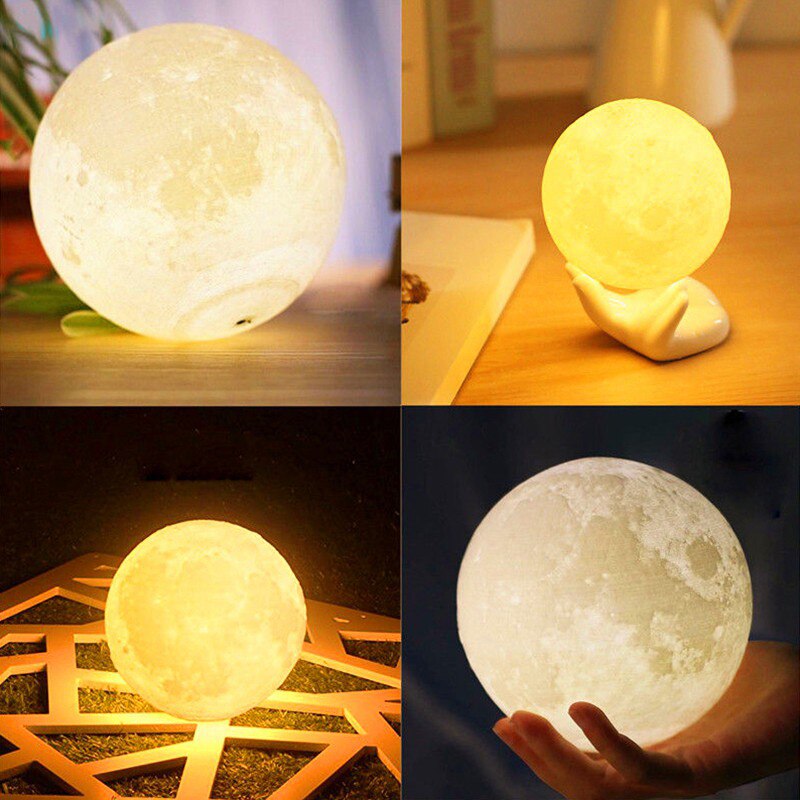 3D Print Rechargeable Moon Lamp LED Night Light Touch Switch Moon Light For Bedroom Decoration Birthday