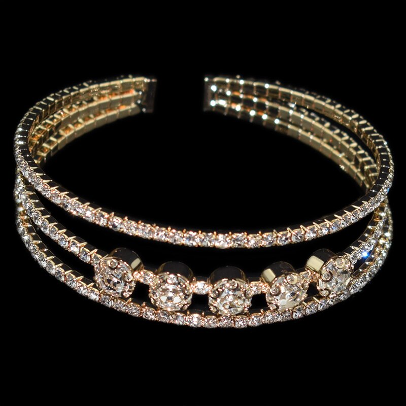 Crystal Parel Opening Armbanden Armbanden Voor Vrouwen Gold Verzilverd Stretching Armbanden Pulseras Mujer Sieraden: 4-Gold-3Row