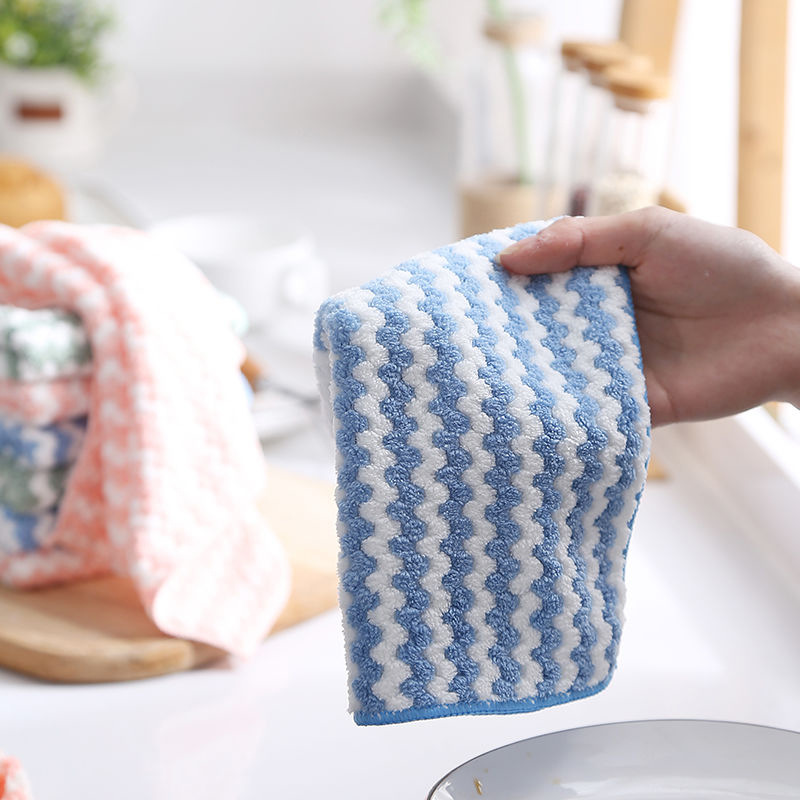 Microfiber Thick Kitchen Towel Super Absorbent Dishcloth Household Rags Non-Stick Oil Table Cleaning Wipe Cloth Scouring Pad: Blue / 15pcs