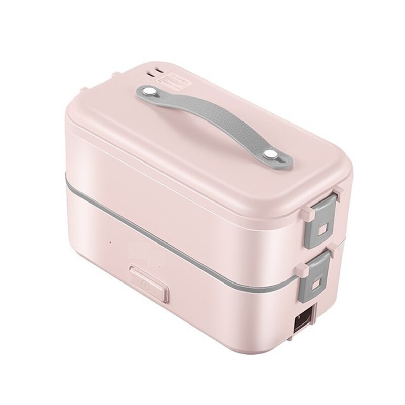 220V Double-layer Electric Microwave Heating Lunch Box Food Storage Container Portable Electric Heating Insulation Microwave Box: pink