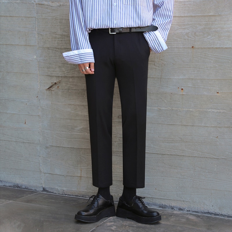 Men's Beige Solid Korean Trousers main image 1