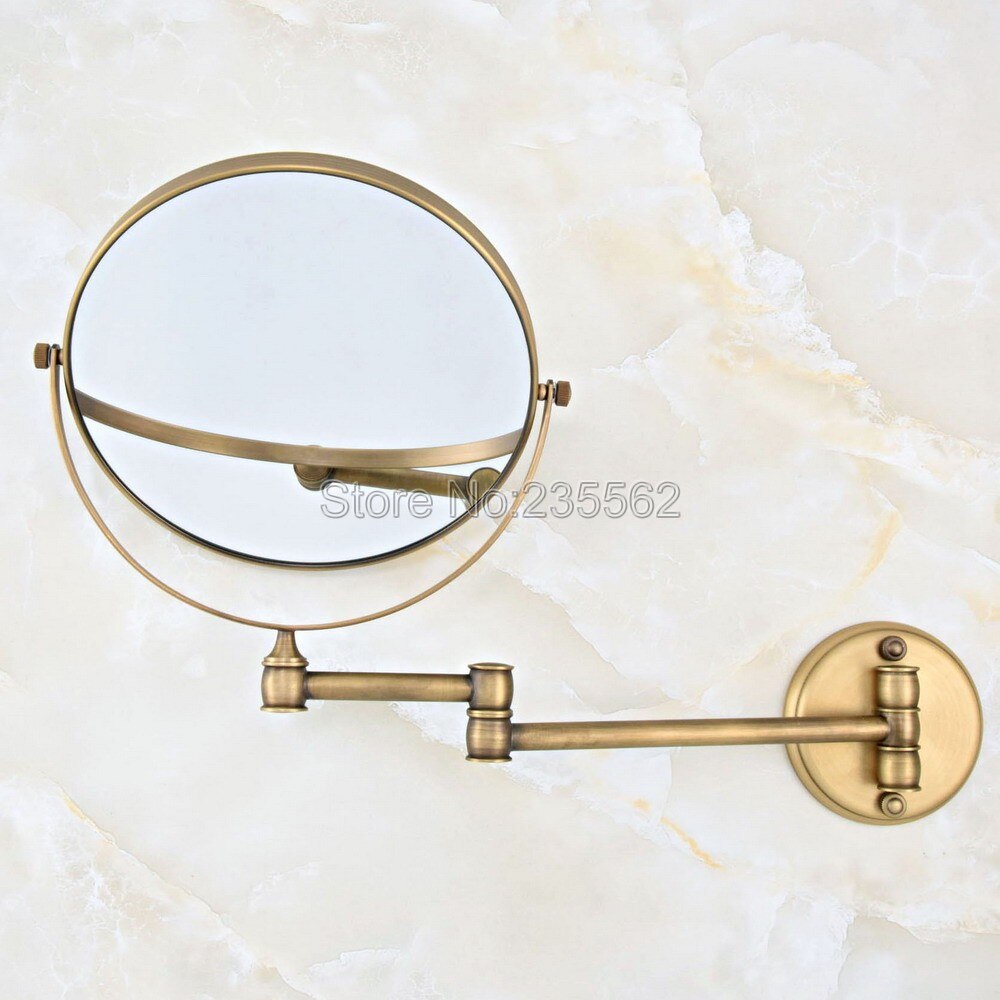 Antique Brass Folding Dual Arm Extend Bathroom Makeup mirrors 1:1 and 1:3 magnifier Cosmetic Bathroom Wall Mirror Lba635