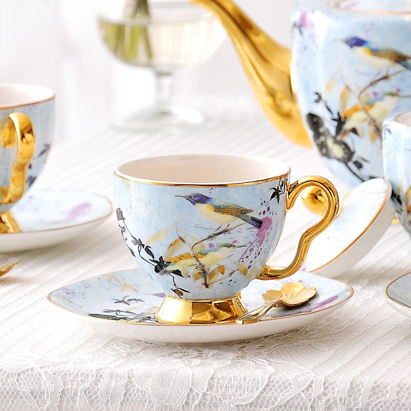 Pastoral Nordic Cup Saucer Bone China Creativity Teaware Reuseable Eco Friendly Cup Saucer Coffee Canecas Home Decoration EK50BD: A