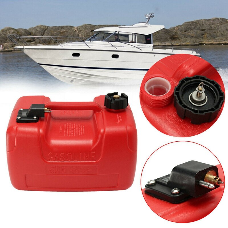 12L Boat Yacht Engine Marine Outboard Fuel Tank Oil Box Portable with Connector Red Plastic Anti-Static Corrosion-Resistant