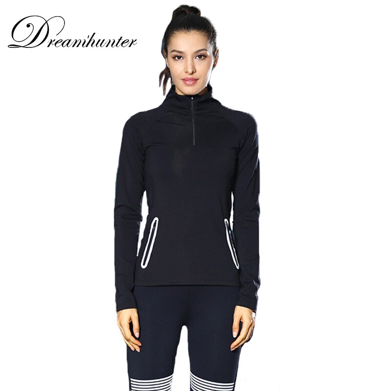 Camiseta de manga larga negra con cremallera y cuello alto para chica de , ropa deportiva informal para correr, correr y Yoga: L / Black