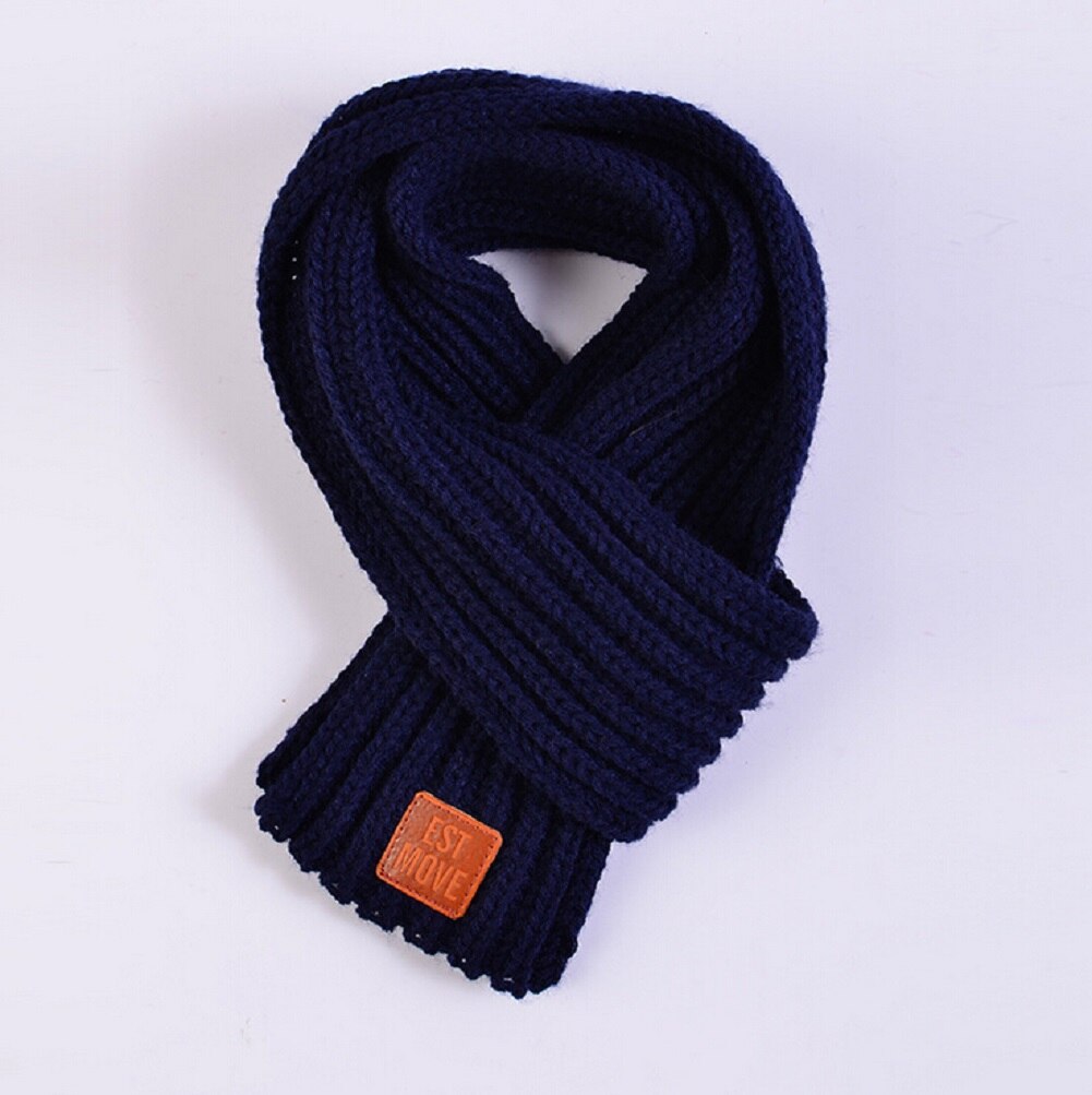 Lovely Boy Girl Kids Knitted Scarf Autumn Winter Warm Solid Scarf Children Girl Boy Knitting Wool Scarf Xmas: Deep Blue